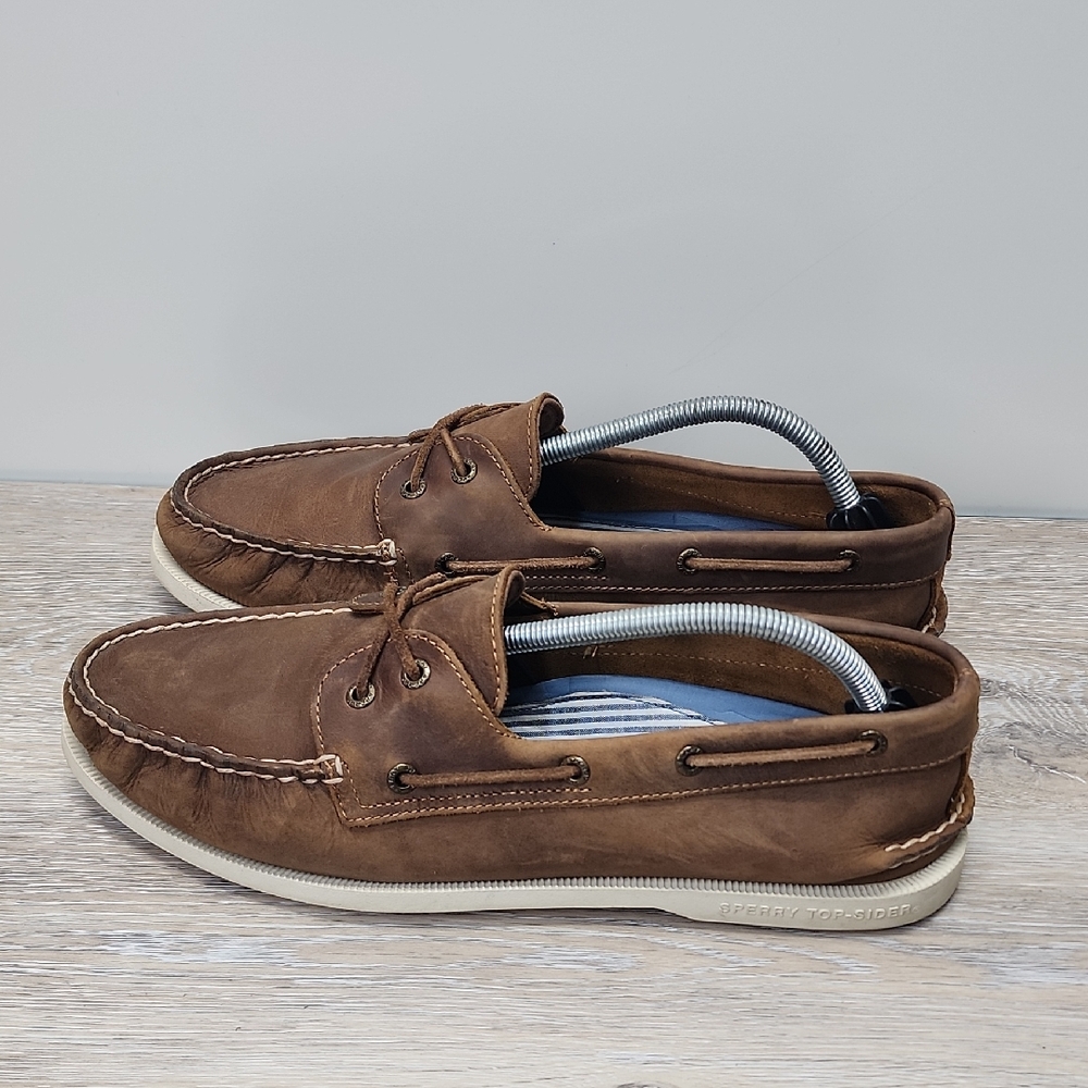Sperry Original Mens Leather 2-Eye Casual Preppy Coastal Boat Shoes Brown Sz 12